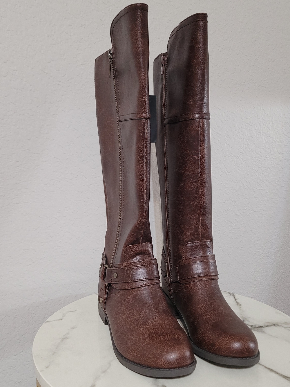 Women's Brown Riding Boots with Side Zip - Picture 2 of 5
